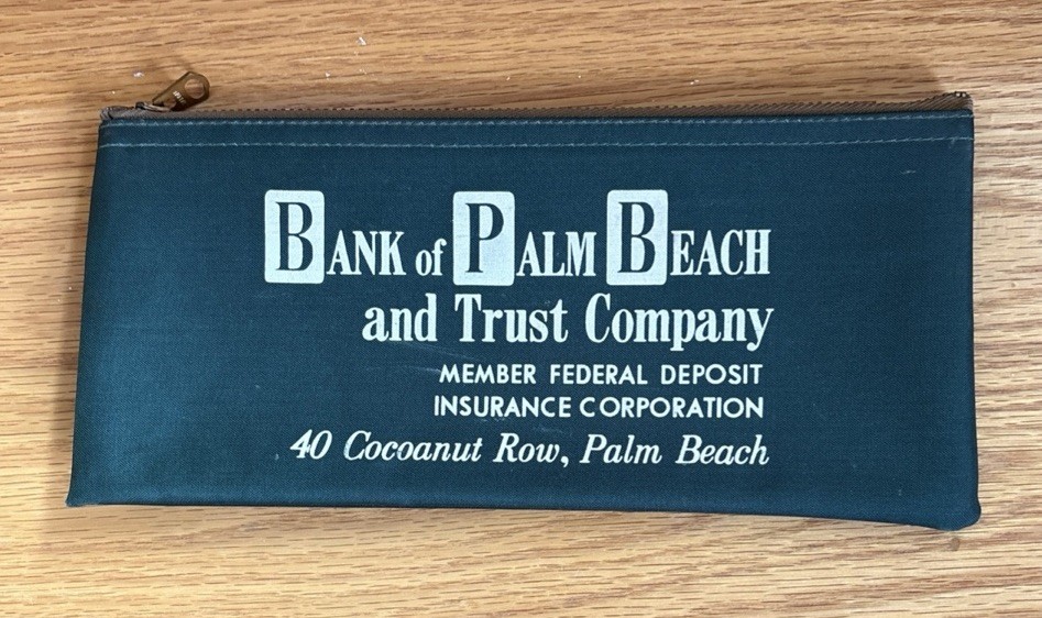 Vintage 1960s Bank of Palm Beach & Trust Company Money Bank Deposit Bag