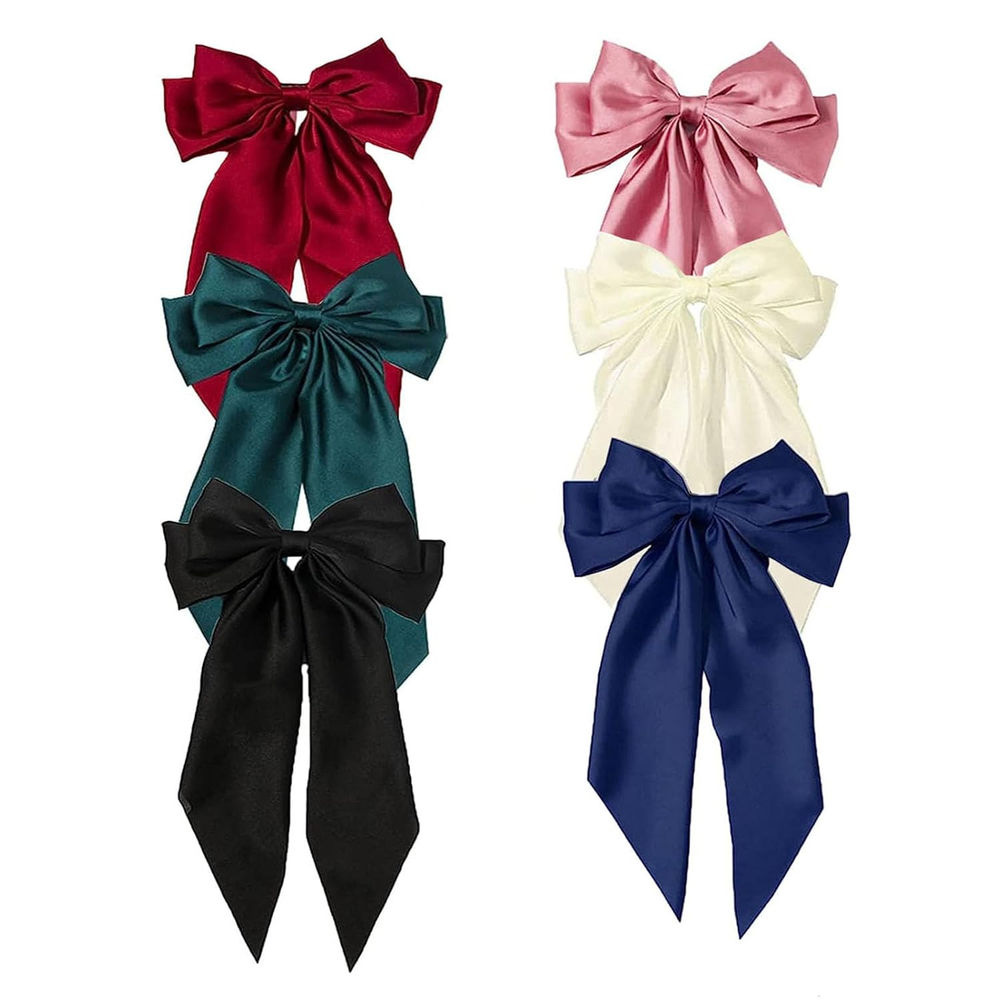 Betterjonny 6Pcs Satin Bow Hair Accessories for Girls, Women, and Teens, Long Ha
