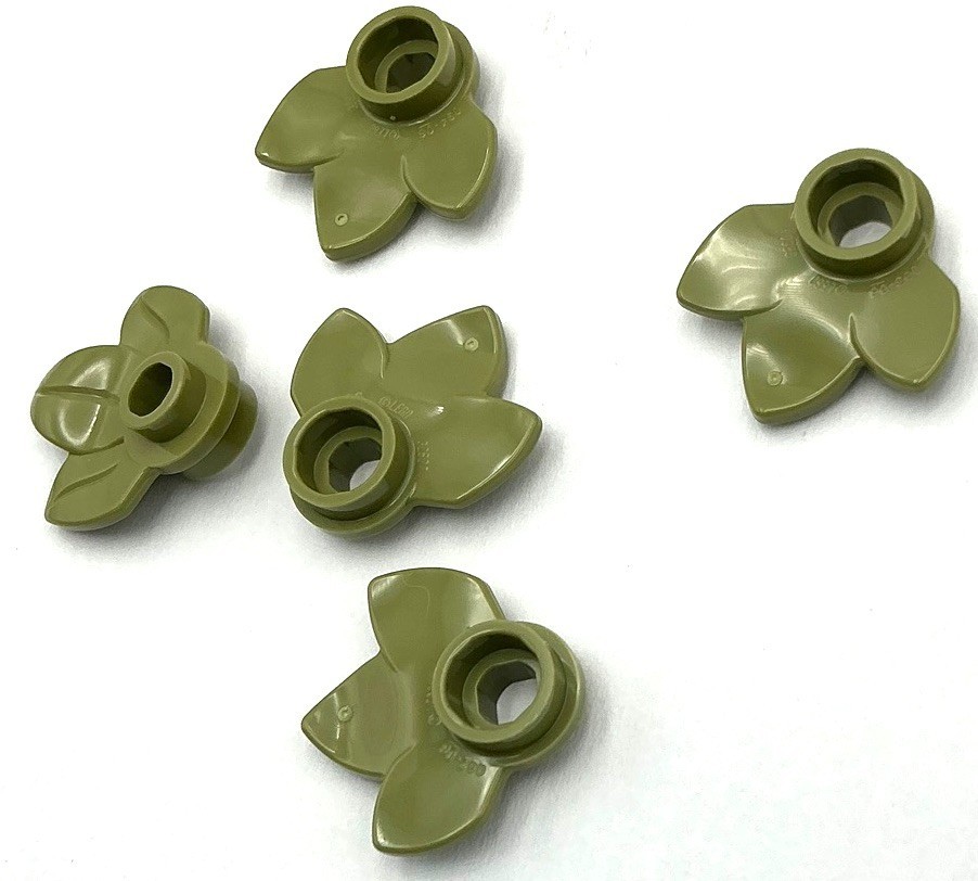 Lego 5 New Olive Green Plant Plates Round 1 x 1 with 3 Layered Leaves Parts