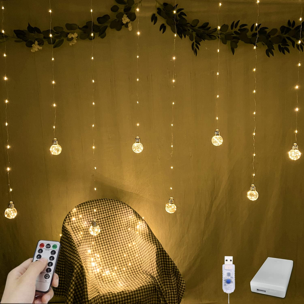 Wishing Ball Curtain Lights 200 LED Window Curtain String Lights with Remote, US