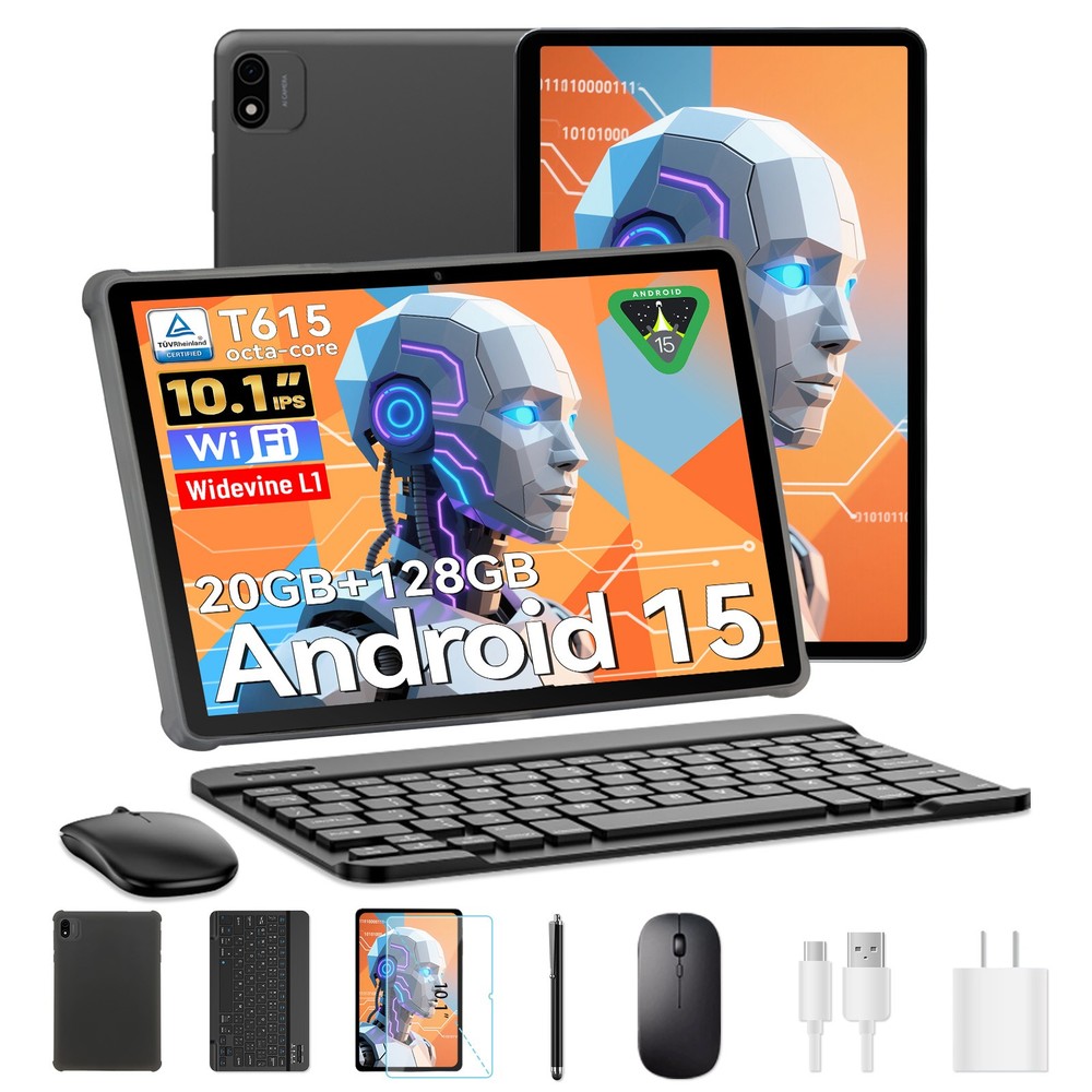 10.1inch Android 15 WiFi Tablet sets 20GB RAM 128GB 8-Core with Keyboard & Mouse