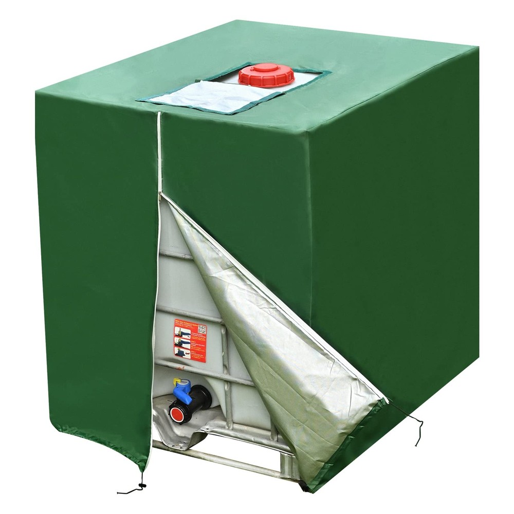 275-Gallon Green Zipper IBC Tote Cover Outdoor Rain Barrel Water Tank-image