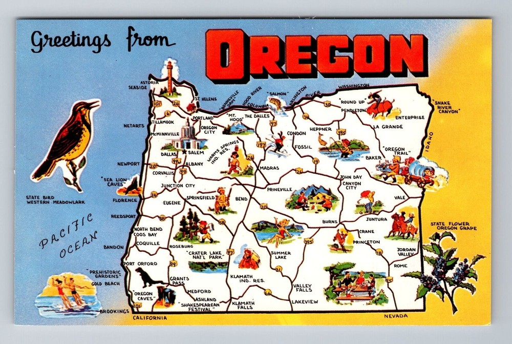 OR-Oregon, General Landmark Greetings, Souvenir, Vintage Postcard