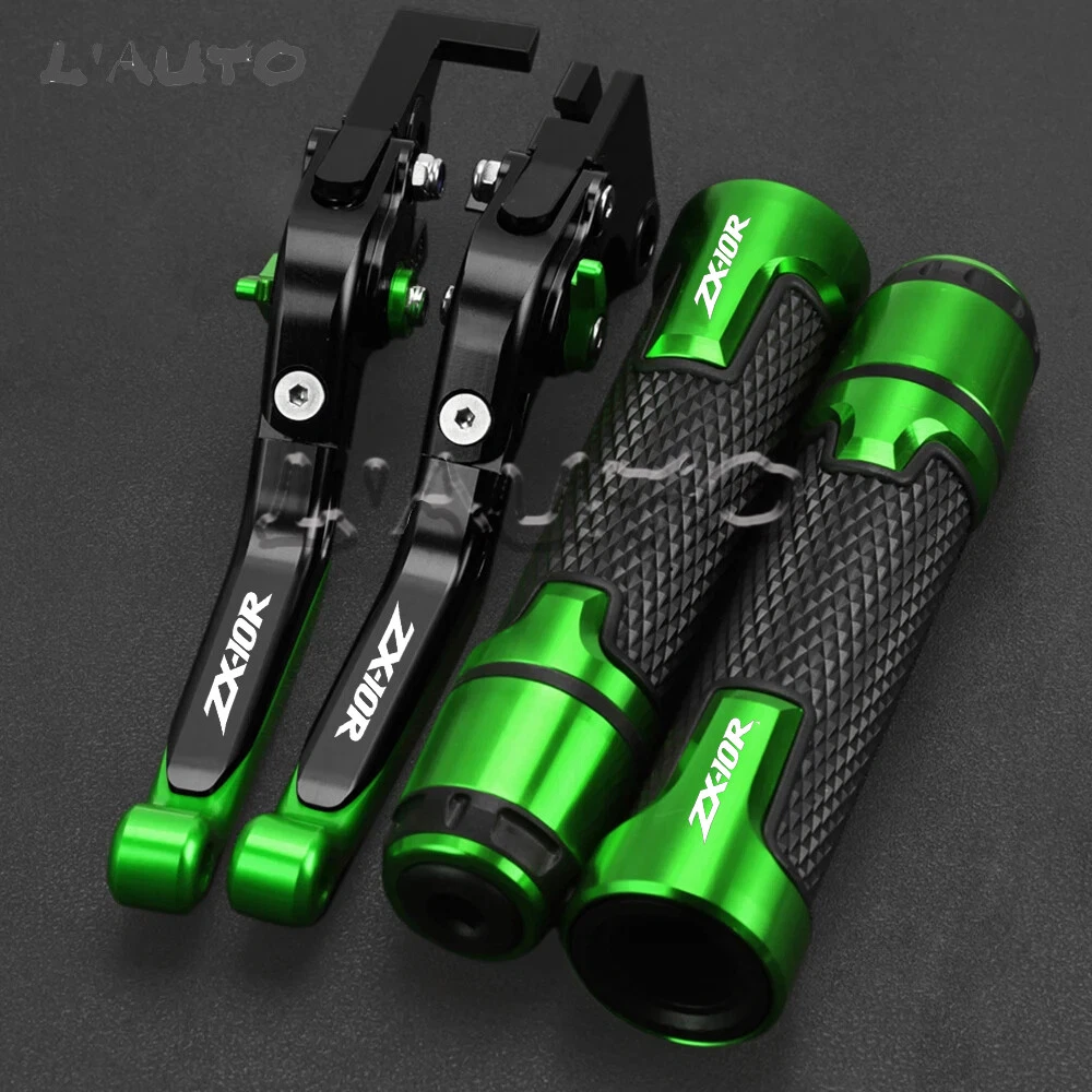Green Brake Clutch Levers & Grips for Kawasaki Ninja ZX-10R 2006-2015-image