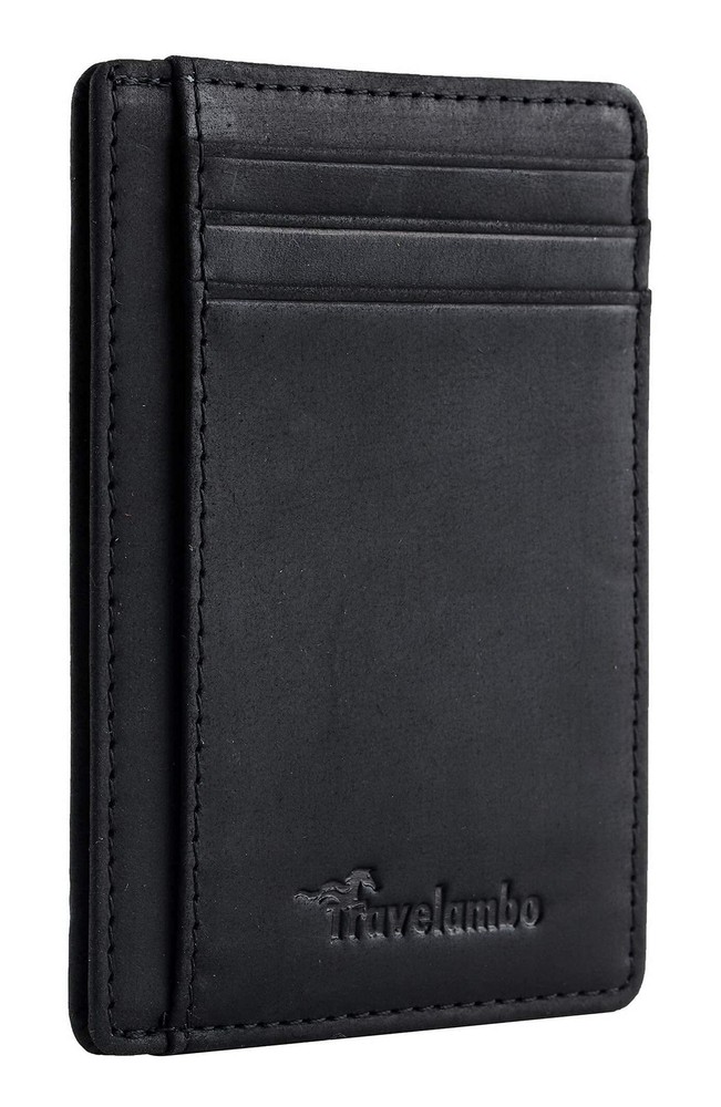 Slim Minimalist Leather RFID Blocking Front Pocket Wallet by Travelambo Medium Size