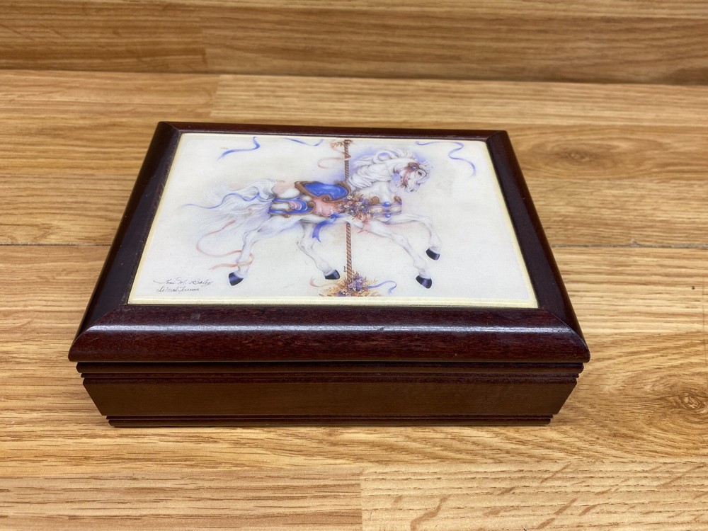 Toni Baley Deborah Ferrusa Carousel Horse Musical Jewelry Wood Box Signed