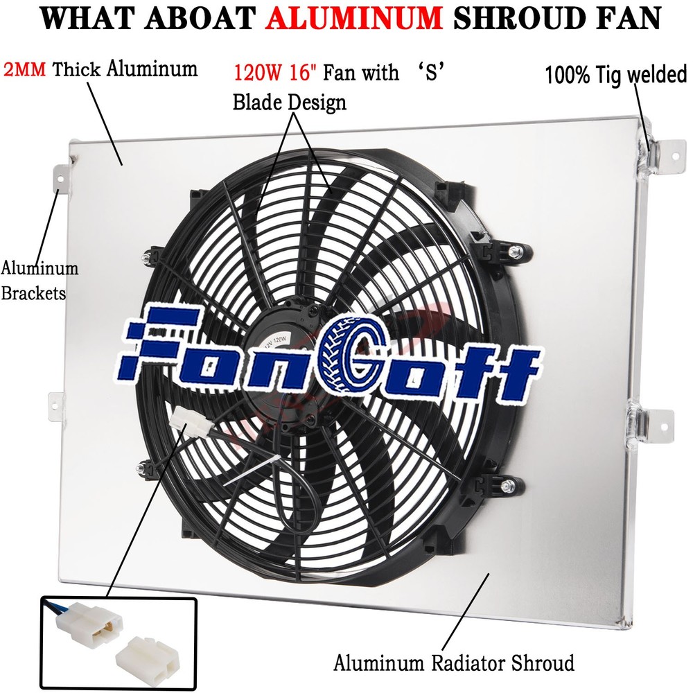 Aluminum Radiator Shroud+Fan Fit 1971~79 Dodge B100 D100 W150 D200 Ramcharger