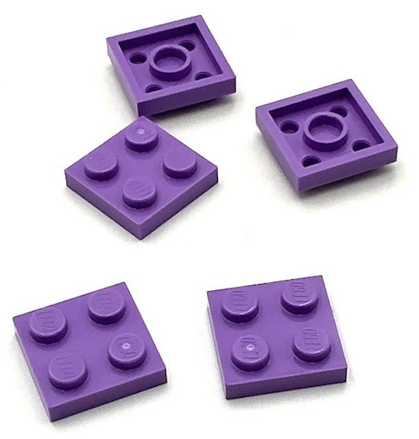 Lego 5 New Medium Lavender Plates 2 x 2 Stud Parts