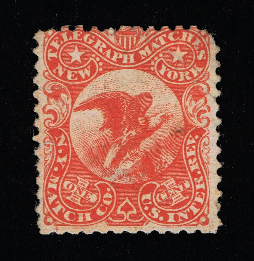 OUTSTANDING SCOTT #RO137a PRIVATE DIE NEW YORK MATCH CO. ON OLD PAPER #13889