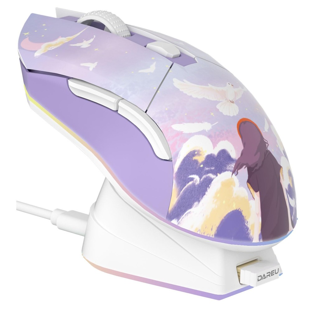 DAREU EM901X-DP Wireless Gaming Mouse Ergonomic Programmable Purple Design