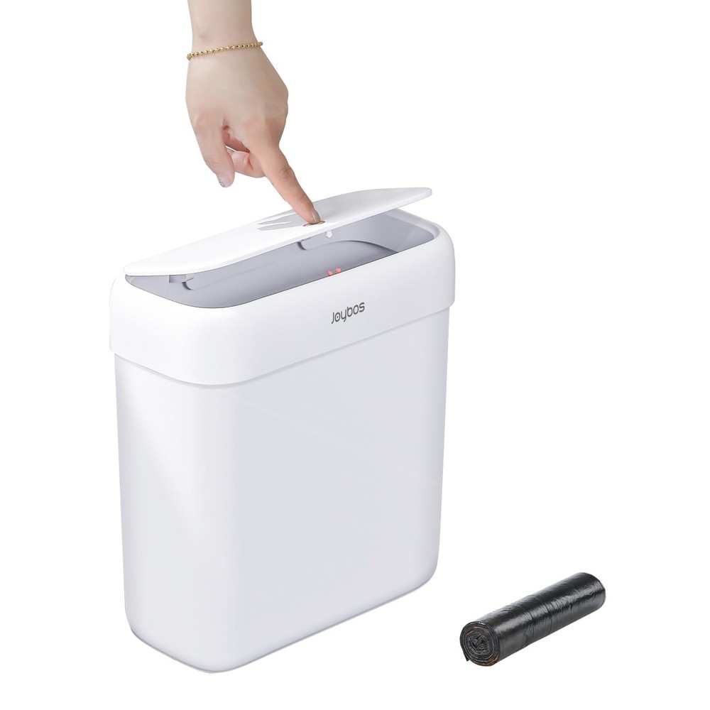 Bathroom Small Trash Can with Lid,10L / 2.7 Gallon Slim Garbage Bin Wastebask...