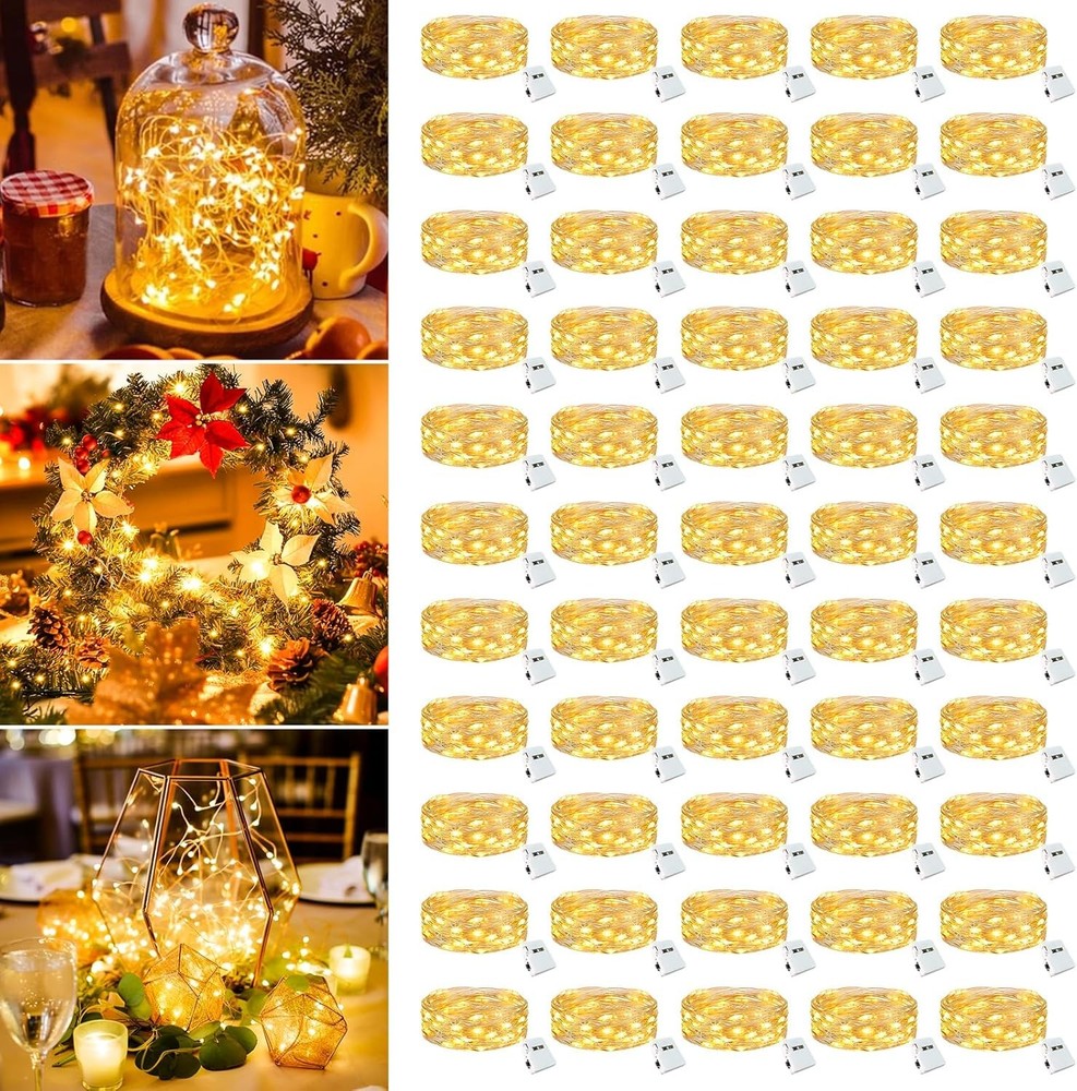50 Pack 7ft 20 LED Warm White Battery Operated Fairy Lights