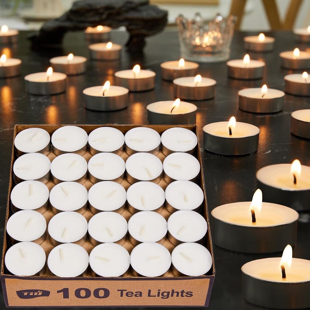 Unscented Palm Tea Lights Candles 100 Pack Bulk, 4.5 Hours Long Burning White...