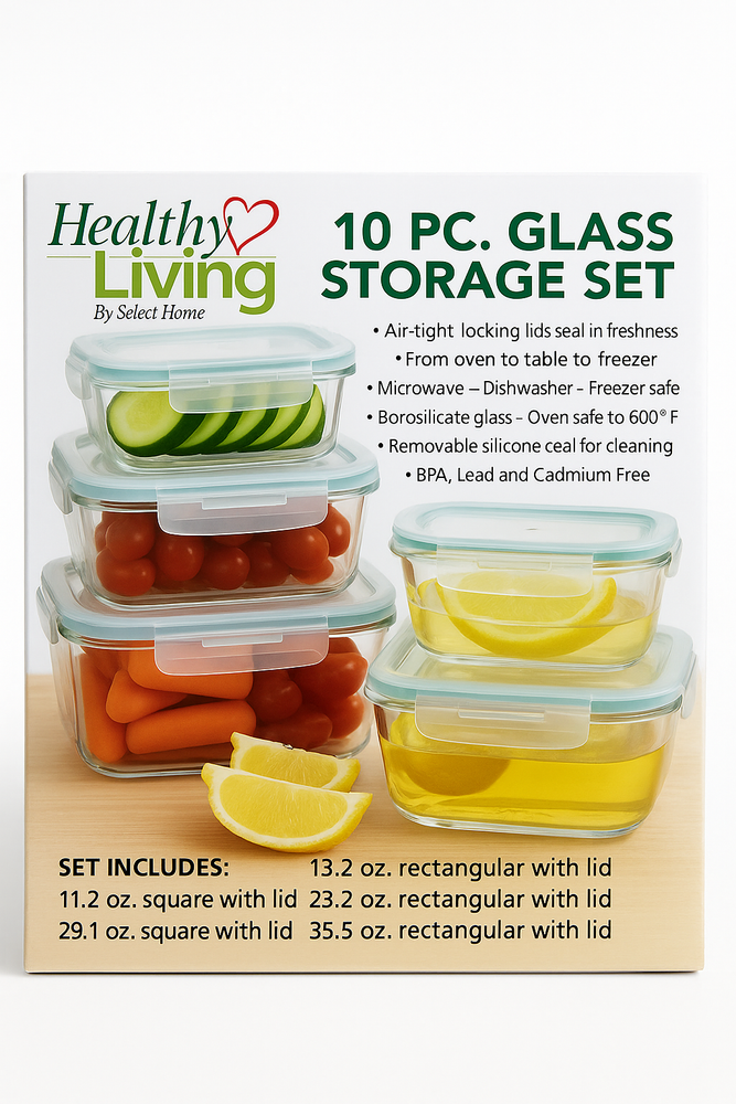 Healthy Living 10pc Glass Food Storage Container Set - BPA Free & Airtight-image