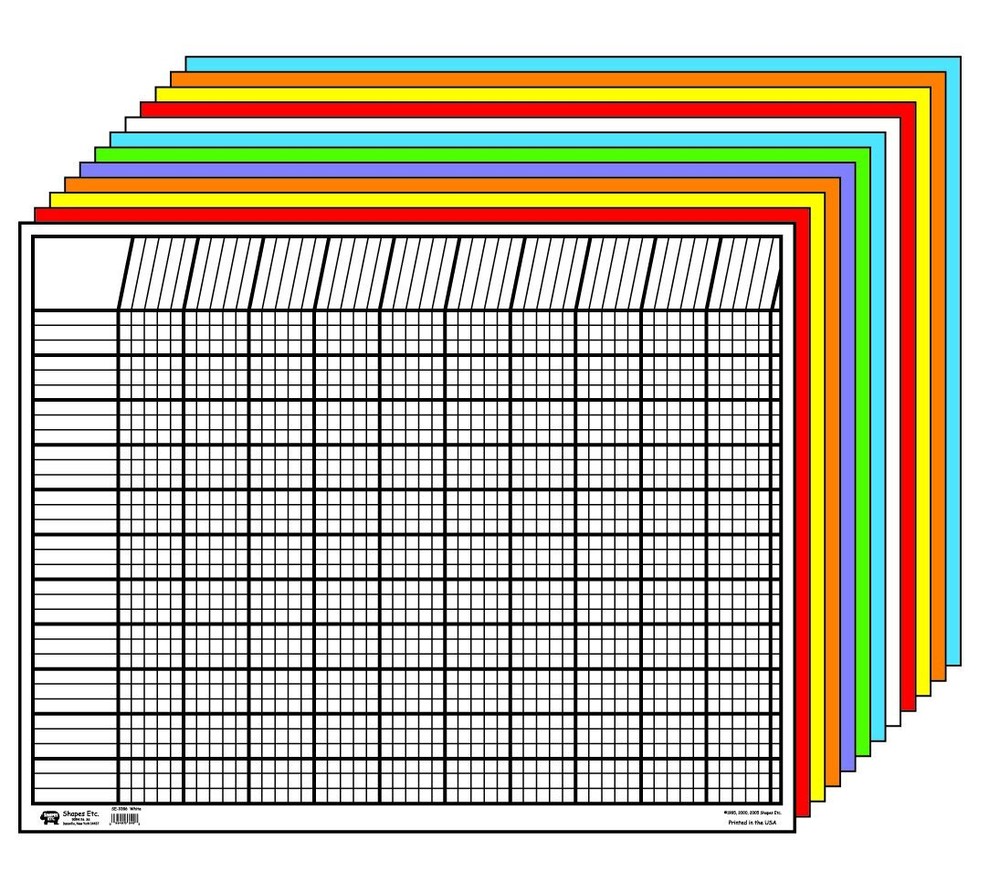 12 Assorted Color 28x22 Inch Horizontal Incentive Charts 50 Count