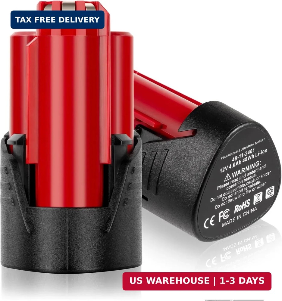 Upgraded 4.0Ah 2Packs Replacement for Milwaukee M12 12V Lithium Ion Battery