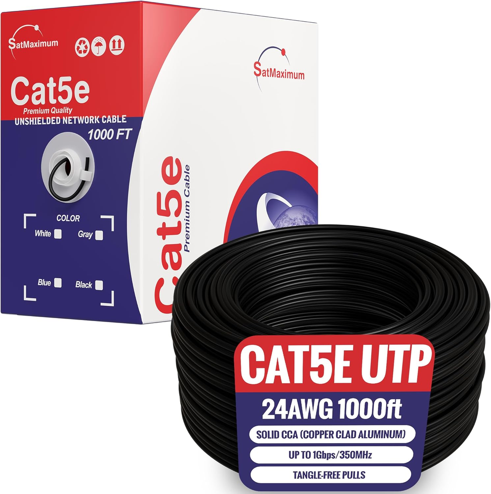 1000Ft Cat5E Solid 24AWG Cable UTP Cat5 Bulk Pull Box Network Copper Clad Alumin