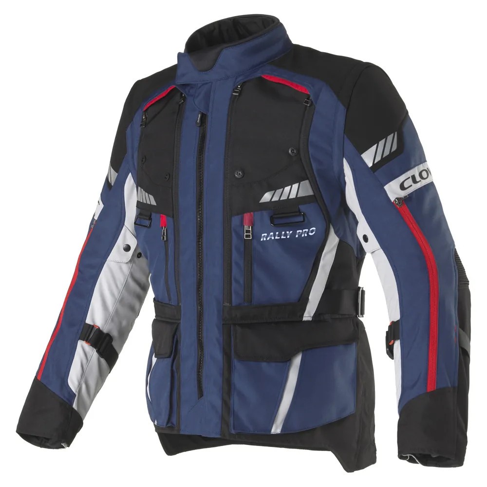 Mens Adventure Clover Rally-PRO WP Motorcycle Jacket Black/Blue 17007-NAV/N