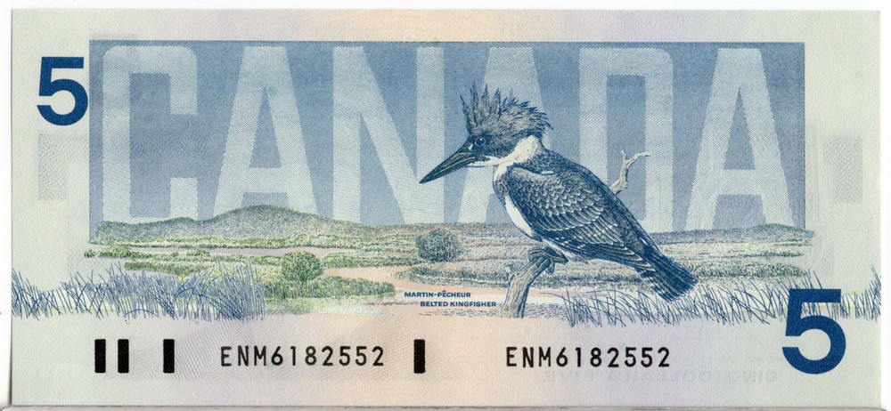 1986 Canada $5 Banknote Crow-Bouey ENM Prefix UNC Kingfisher-image