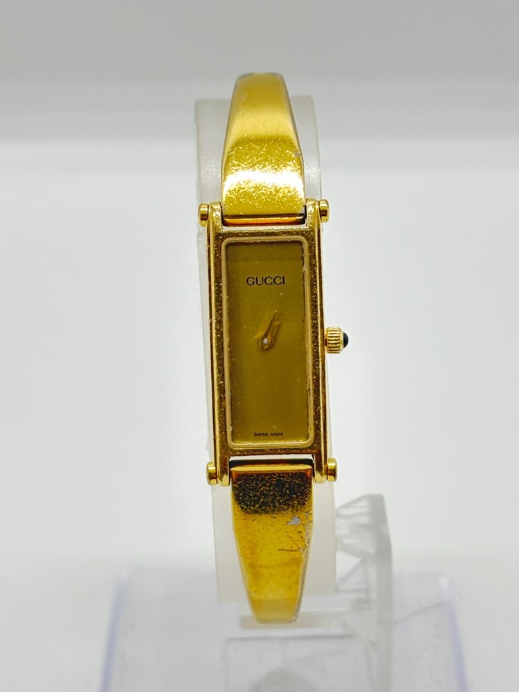 GUCCI 1500 Gold Black Dial QZ Womens Bangle Watch Exc+4 Condition