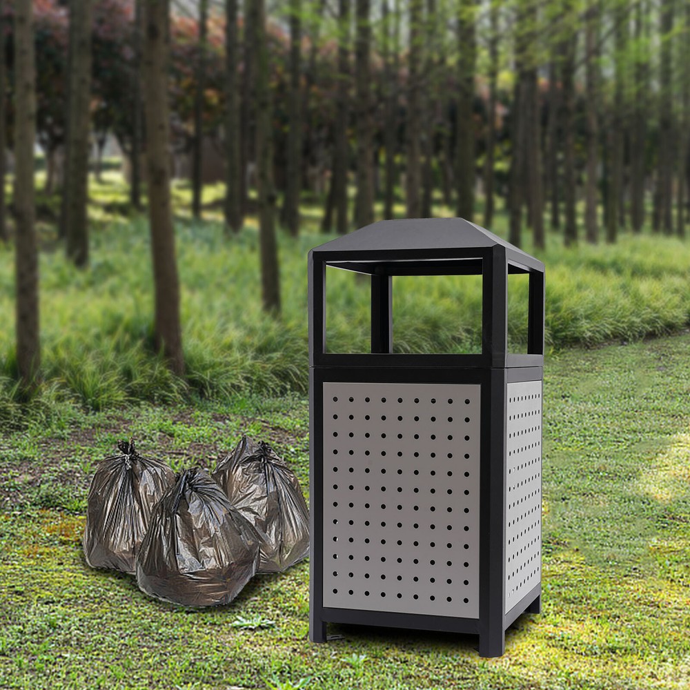 15 Gallons Steel Garbage Can For Outdoor Use Trash Receptacle With Plastic Liner