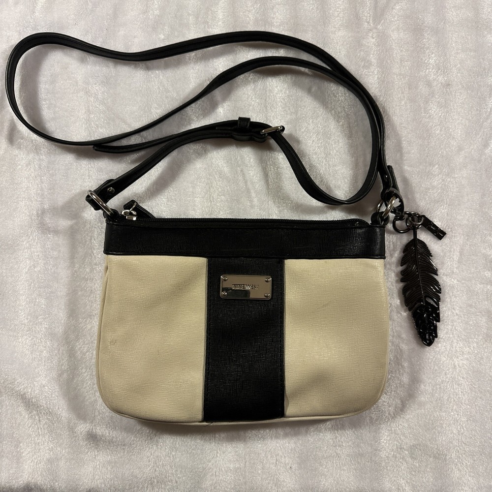 Nine West small bag, with strap, keychain metal feather white and black bag