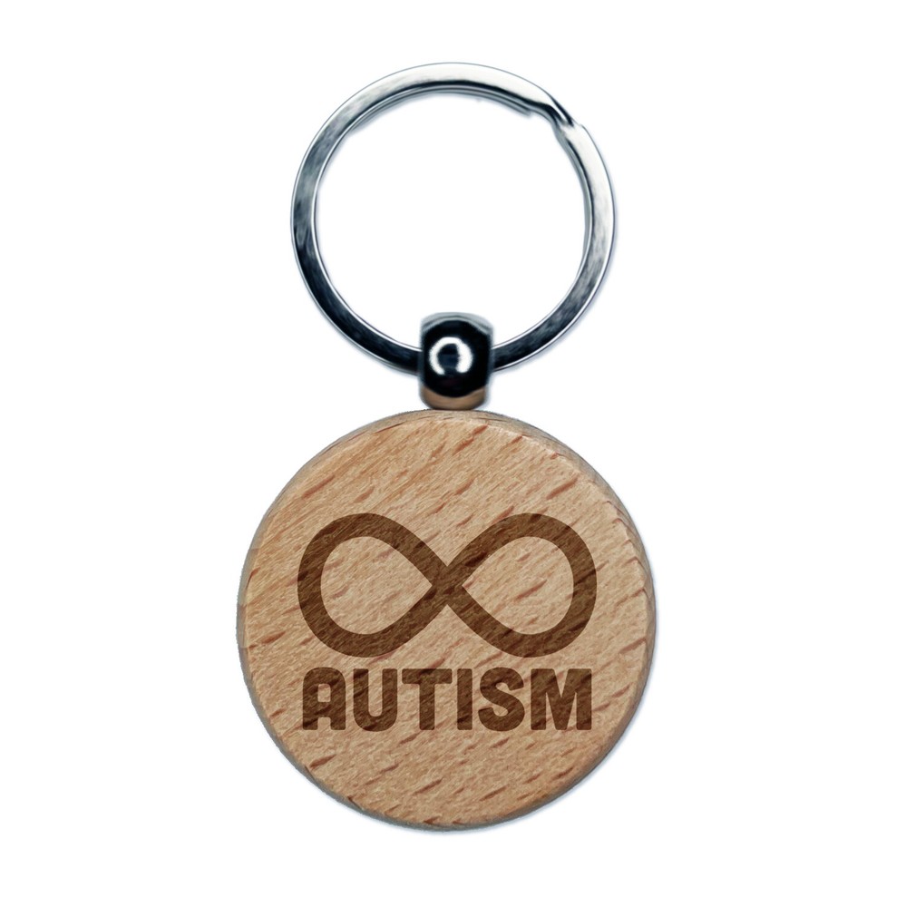 Autism Awareness Infinity Symbol Engraved Wooden Keychain Charm  