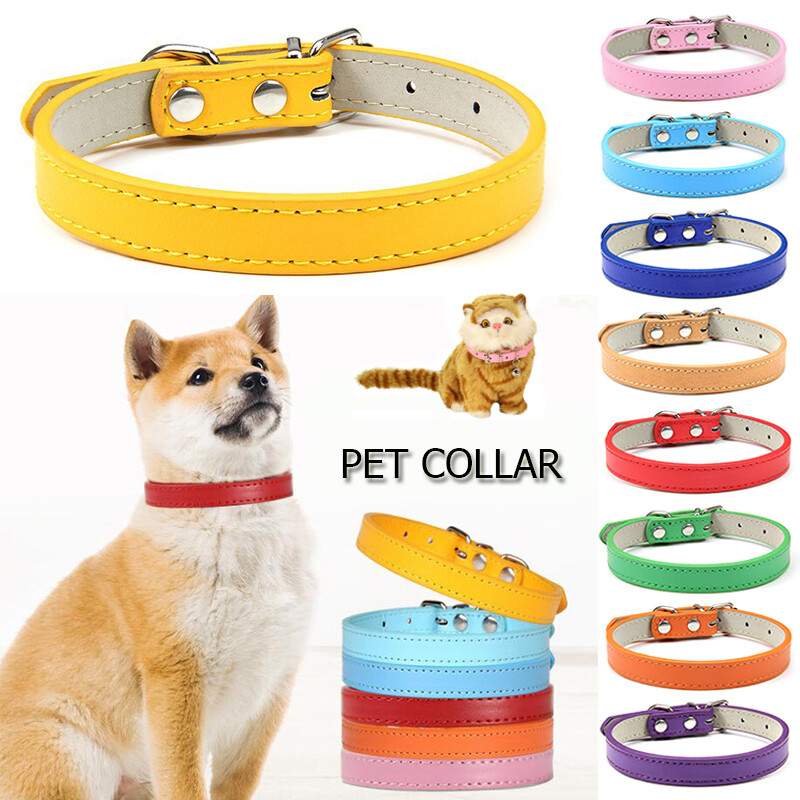 Adjustable Leather Puppy Collar for Cats and Small Dogs with Solid Buckle