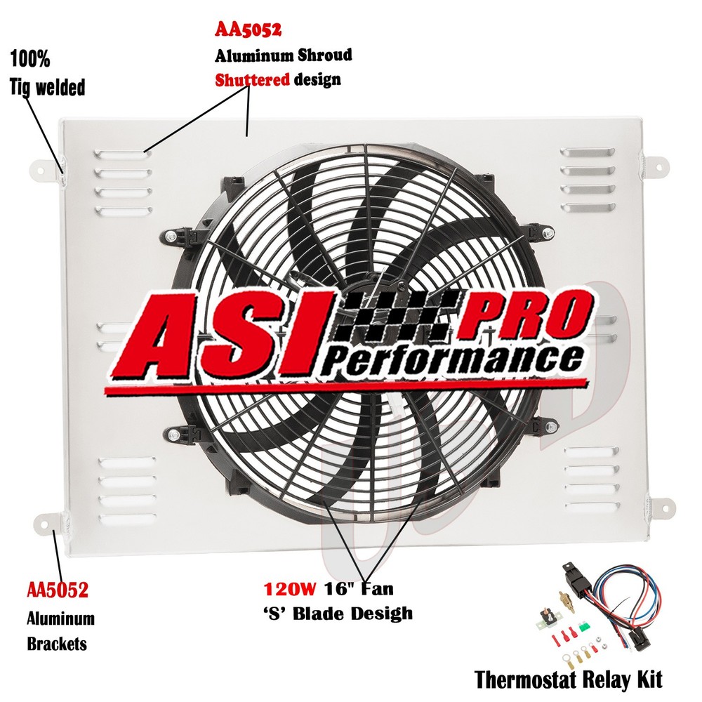 Aluminum Shroud + 16'' Fan + Relay For 1995-04 2003 Toyota Tacoma 2.4L 2.7L 3.4L