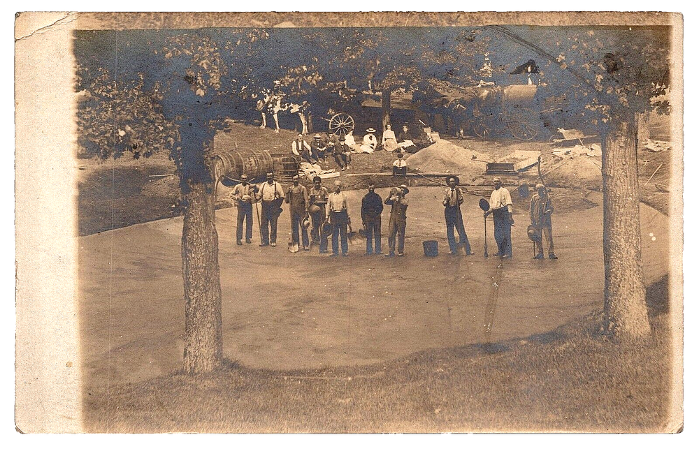 Vintage Old Antique Postcard Gentlemen Ladies Workers Shovels Horses Wagons