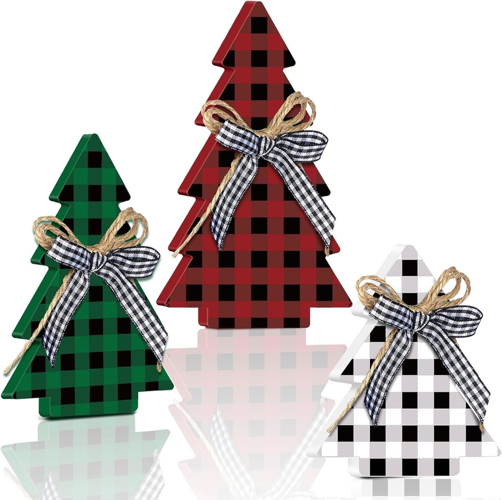 3 Pc Rustic Wooden Xmas Tree Table Decor