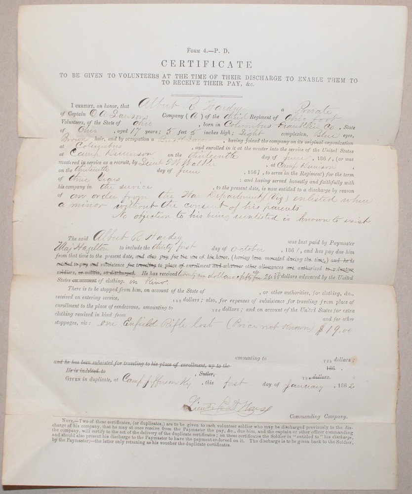 Civil War Payment Certificate for Private Albert R Hardy-image