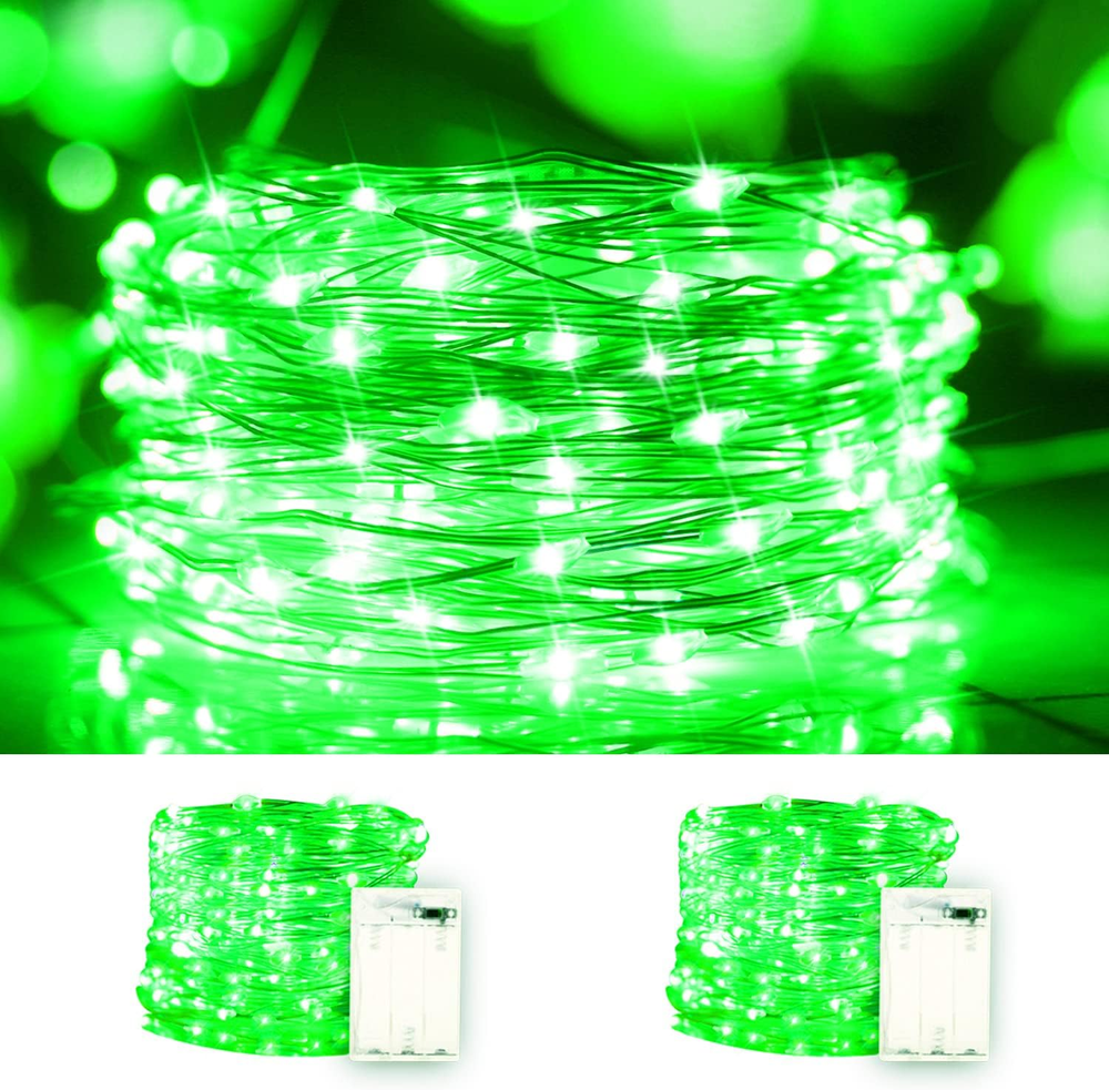 2 Pack 100LED Green Copper Christmas String Lights Battery Operated-image