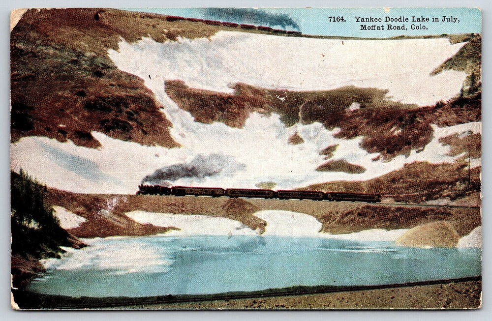 VINTAGE OLD ANTIQUE POSTCARD YANKEE DOODLE LAKE RAILROAD TRAIN COLORADO USA 1912