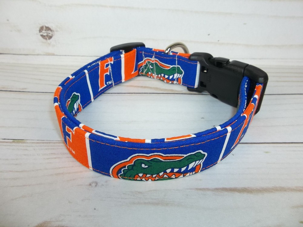 Florida Gators Terri's Dog Collar handmade adjustable fabric Orange Blue Block