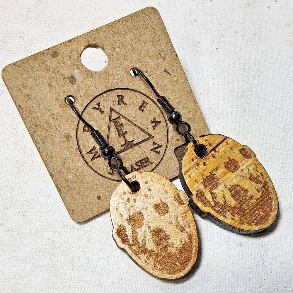 Laser engraved cut Jason Voorhees custom art earrings horror fashion friday 13th