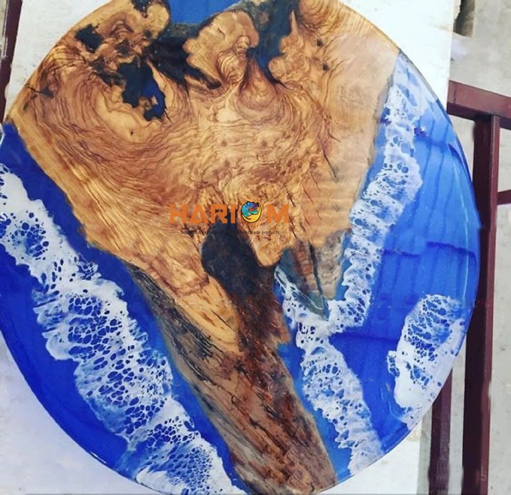 Blue Epoxy Resin River Table Top Adorable Dining Round Interior Furniture Decors