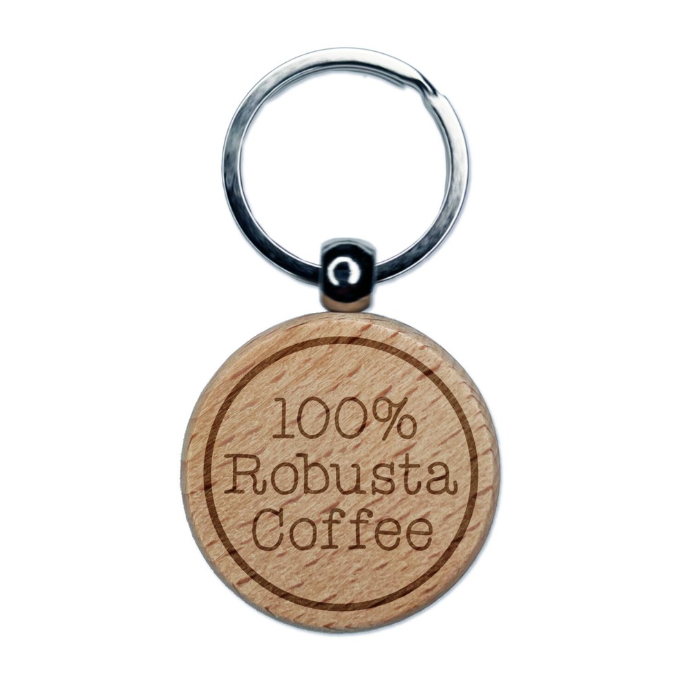 100% Robusta Wood Engraved Coffee Keychain Tag Charm