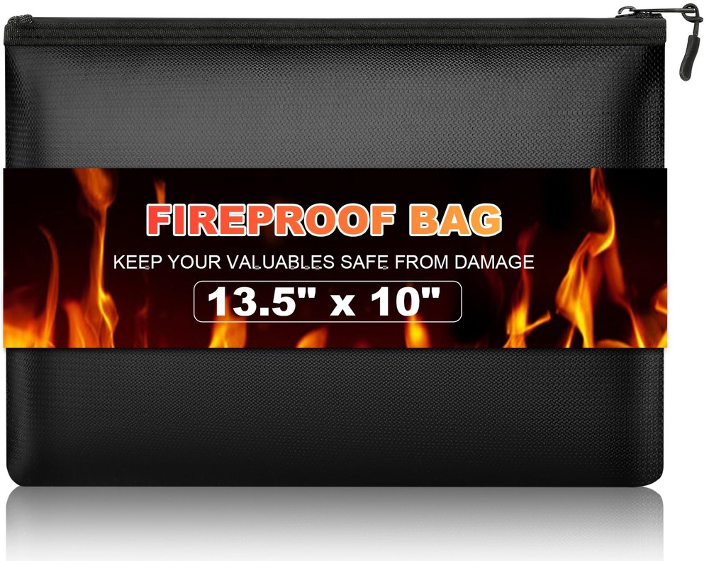 Nliyeisu Fireproof Money Bag, 13.5 x 10 Inch, Fire x 10 Black
