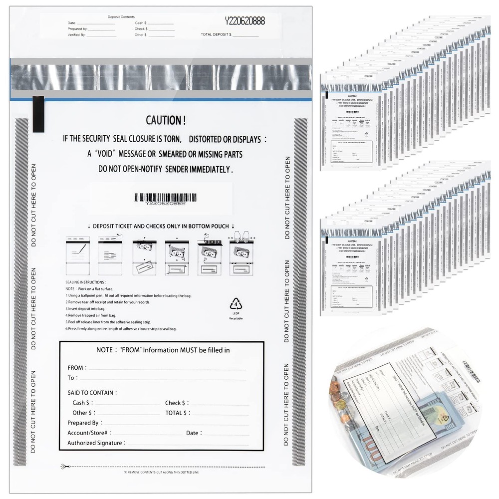 Plastic bank deposit bags for cash with clear register view-image