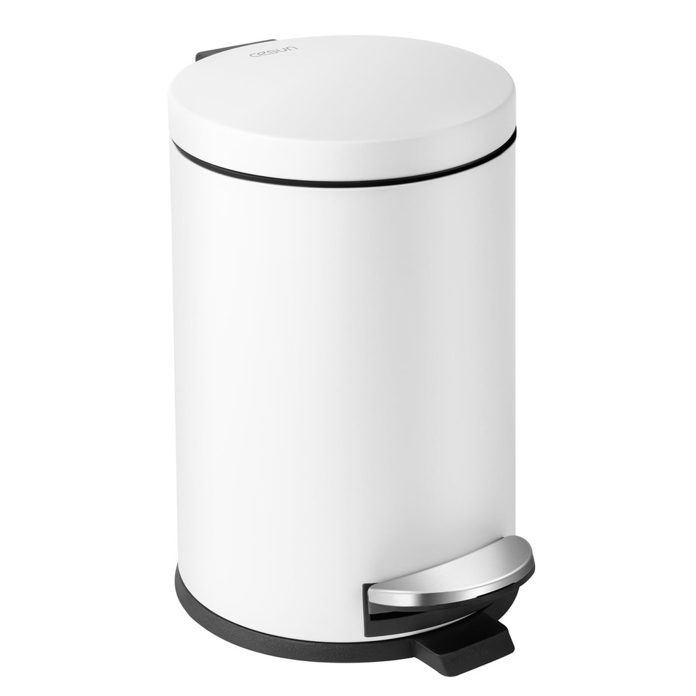 1.2 Gallons Small Trash Can with Lid, White Bathroom Garbage Can with Foot Pe...