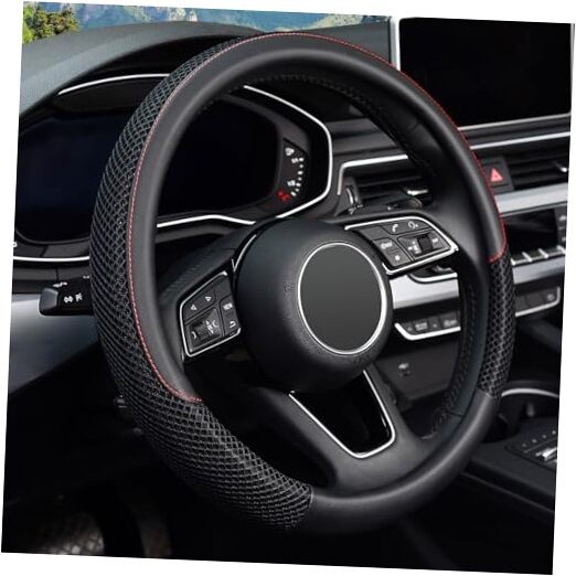Universal 15-Inch Microfiber Leather Viscose Steering Wheel Cover