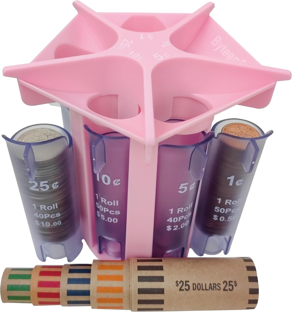 Coin Roller Coin Counter Tube Coin Sorter with Coin Wrappers, Change Sorter