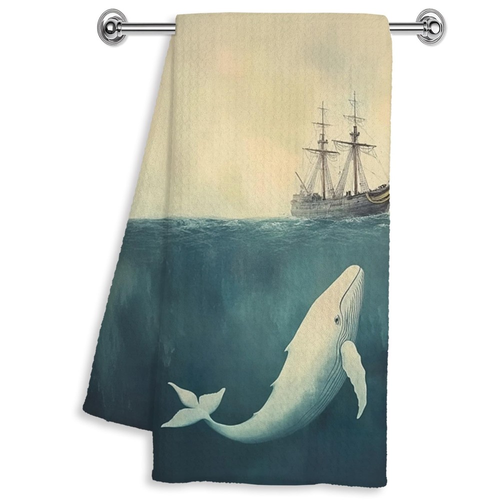 Vintage Nautical Ocean Whale Hand Dish Tea Towels for Kitchen Bathroom Decor ...