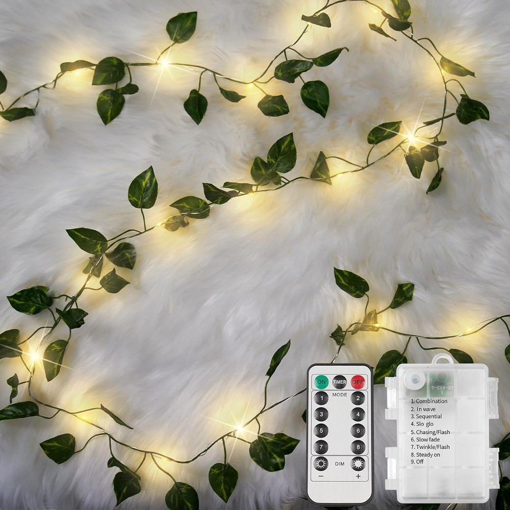 33ft Battery-Operated Pothos Vine with 100 LED Fairy Lights
