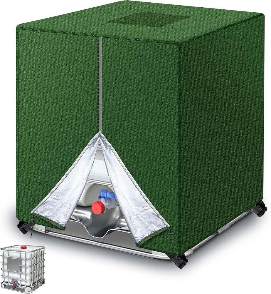 Ky-Huaen 500D Heavy Duty 275 Gallon Green IBC Tote Cover with Zipper-image