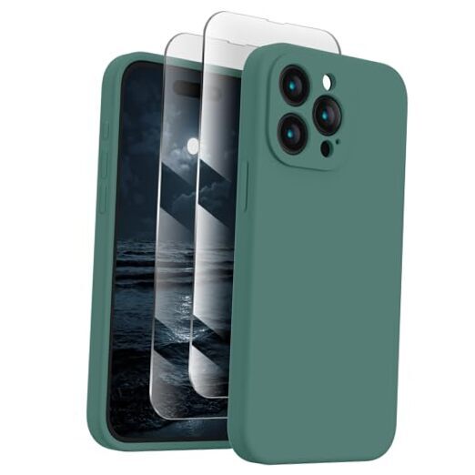 Designed for iPhone 15 Pro Case, Silicone Upgraded [Camera Midnight Green