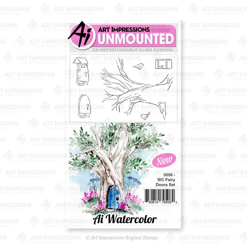 Fairy Doors Rubber Stamp Set for Watercolor Art with Free Cling and USA Shipping