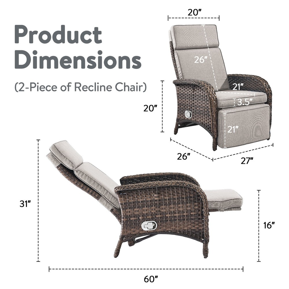 All-Weather Brown Beige Wicker Patio Recliner Lounge Chair