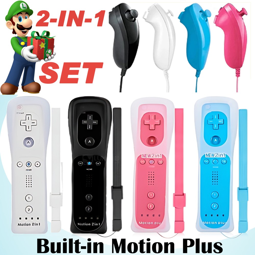 Built in Motion Plus Remote Controller w/ Case / Nunchuck For Nintendo Wii/Wii U